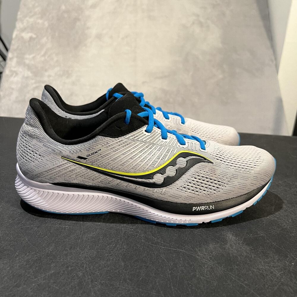 Saucony Guide 14 Shoes Mens Size 11.5 Gray Black Blue Running PWRRUN S20654-55